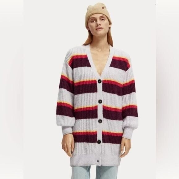 Scotch & Soda midi length knit striped cardigan XL New - Picture 1 of 9